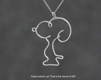 Snoopy pendant necklace, unique handmade, Free US shipping, 4 material options of sterling silver, 14k gold and rose gold filled, copper