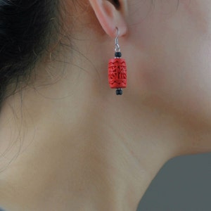 Red carved resin drop earrings, bridesmaid gift, gift for her, wedding gift, birthday gift, anniversary gift, gift for mom, free US shipping image 2