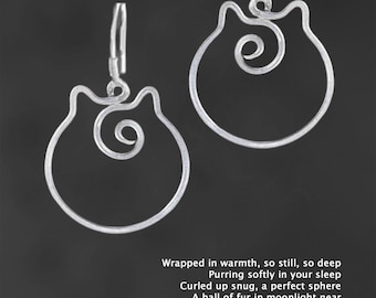 Kitty cat spiral wiring earrings, sterling silver, handmade