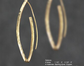 Oval Hoop earrings, Hammered, textured,  unique , Free US shipping, 4 options of 14k gold and rose gold filled, sterling silver and copper