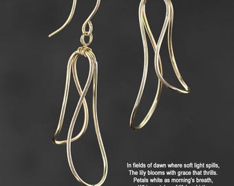 Lily earrings, handmade, 14k gold filled, 14k rose gold filled, sterling silver, copper, free US shipping
