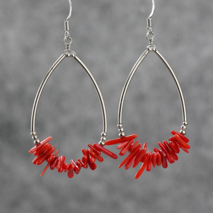 Coral Hammered Teardrop Earrings main image 1