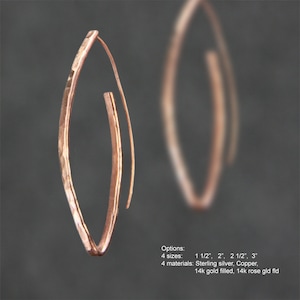 Oval Hoop earrings, Hammered, textured,  simple unique , Free US shipping, 4 options of copper sterling silver 14k gold and rose gold filled