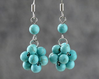 Turquoise bundle drop earrings, bridesmaid gift, gift for her, wedding gift, birthday gift, anniversary gift, gift for mom, free US shipping