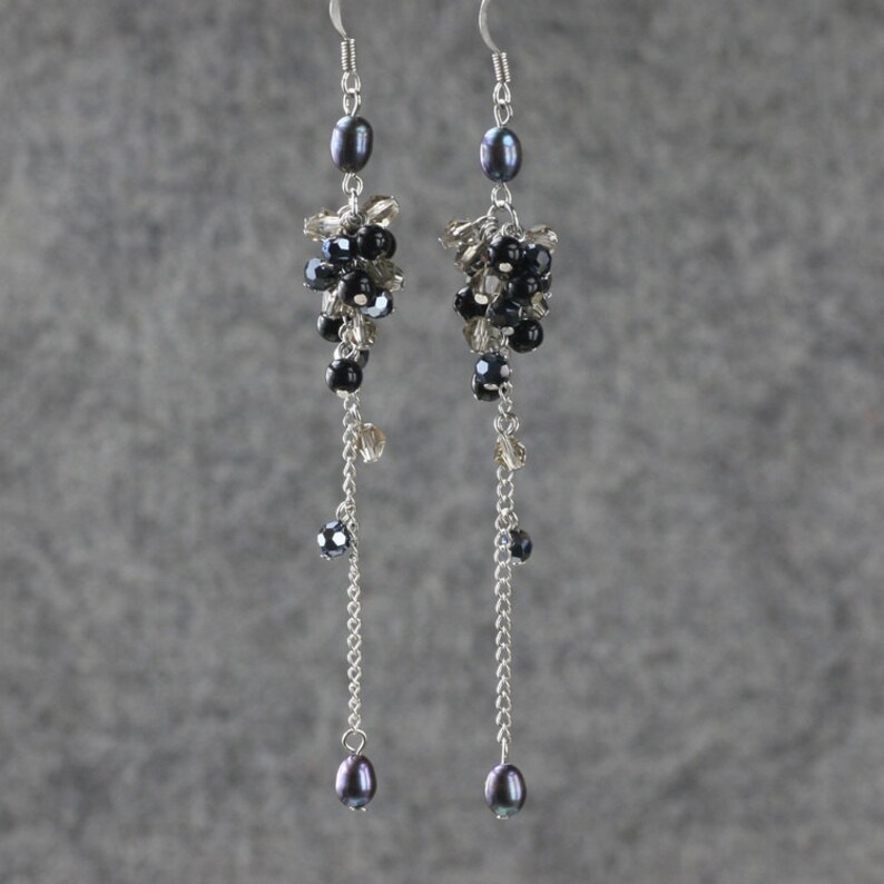 Black Pearl Dangle Earrings Bridesmaid Gift Gift for Her Etsy