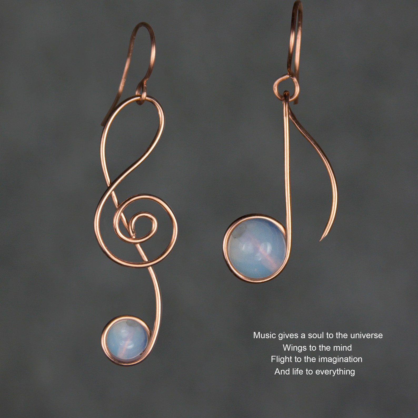 Asymmetrical Music Note Dangle Earrings 14k Rose Gold Filled Etsy