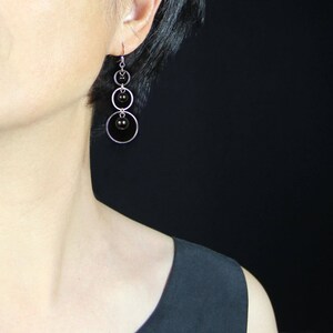 Three loop black agate dangling hoop earrings Bridesmaids gifts Free US Shipping handmade Anni Designs image 2