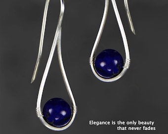 Teardrop earrings, Lapis, sterling silver, bridesmaid gift, birthday gift, gift for mom, free US shipping