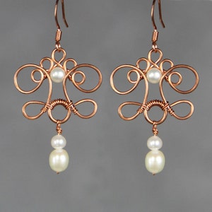 Abstract scroll metal wire chandelier earrings, handmade jewelry, bridesmaid gift, anniversary gift, birthday gift, free US shipping