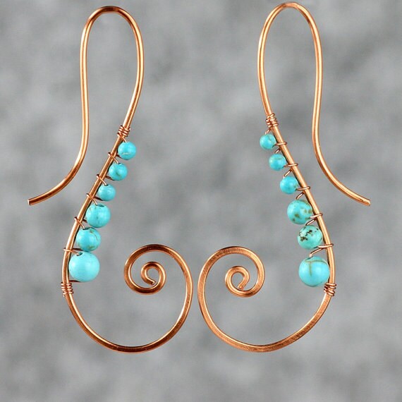 Copper Earrings Turquoise Earrings Spiral Earrings Long - Etsy