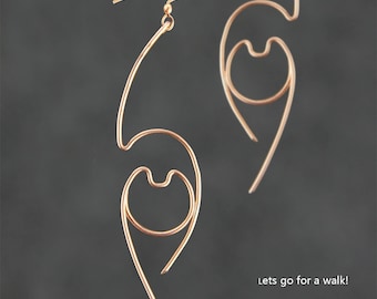 Walking Cat earrings, Copper earrings, dangling earrings, gift for her, handmade earrings, free US shipping