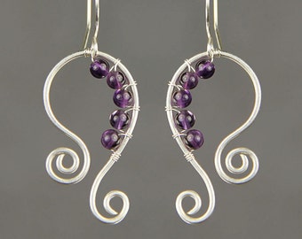 Scroll hoop dangle earrings, bridesmaid gift, gift for her, wedding gift, birthday gift, anniversary gift, gift for mom, free US shipping