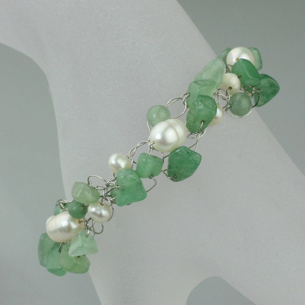 Chunky crocheted wiring jade pearl beaded Bracelet Bridesmaids gifts Free US Shipping handmade Anni Designs
