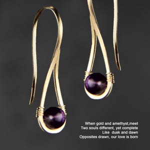 Teardrop earrings, simple unique handmade, amethyst, 14k gold filled, 14 rose gold filled, copper, us freeshipping