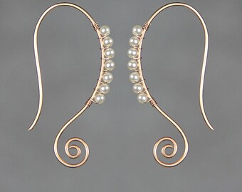 Abstract scroll hoop wiring earrings, handmade jewelry, birthday gift, wedding gift, anniversary gift, birthday gift, free US shipping