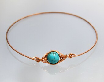 Bangle Bracelet,Copper bracelet,Turquoise, Bridesmaid gift,Gift for her,Handmade jewelry,Personalized jewelry, Free US shipping