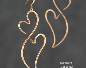 Heart earrings, 14k Rose gold filled, Dangle earrings, Long earrings, Handmade jewelry, Wedding gifts, Gift for her, Free US Shipping