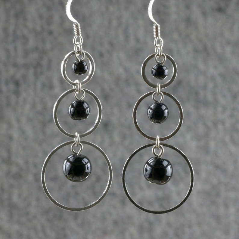 Three loop black agate dangling hoop earrings Bridesmaids gifts Free US Shipping handmade Anni Designs image 1