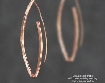 Oval Hoop earrings, Copper,  Hammered, Personalized,  Statement, Free US shipping sterling silver