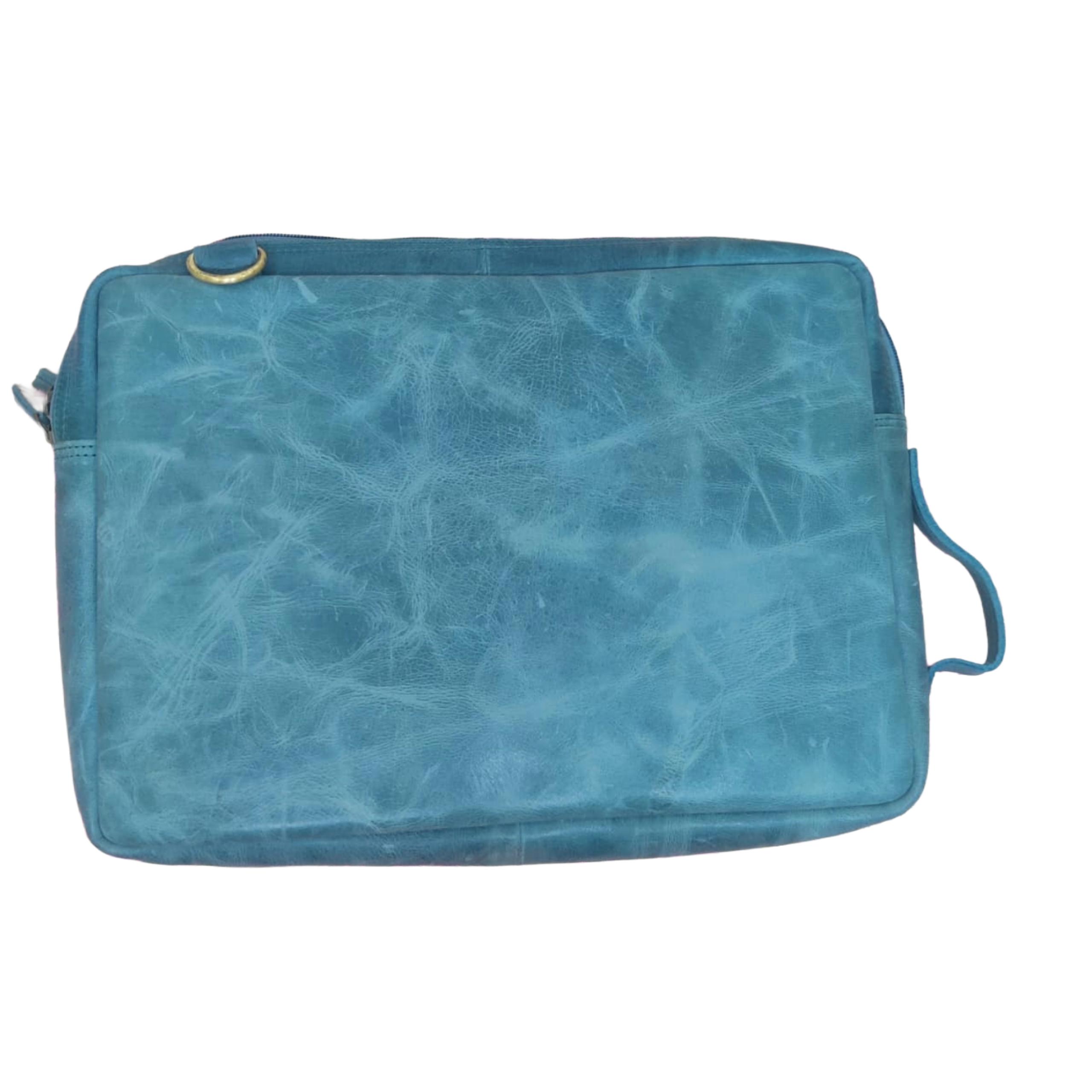 Teal Full-Grain Leather Laptop Satchel, Vintage Messenger Work Briefcase alternate view