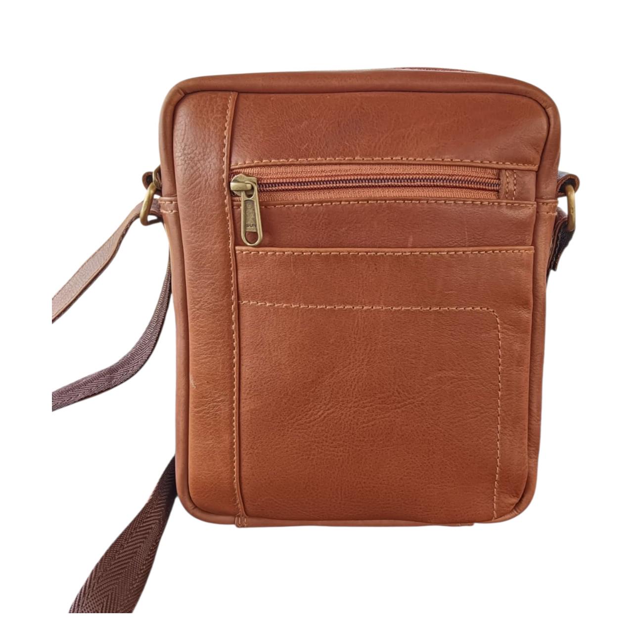Cognac Leather Crossbody Sling Bag, Multi Pocket Mini Purse, Vintage Travel Hip Pack alternate view