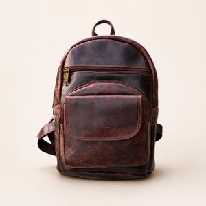 Vintage Genuine Leather Mini Backpack, Cognac Brown Rucksack, Convertible Daypack