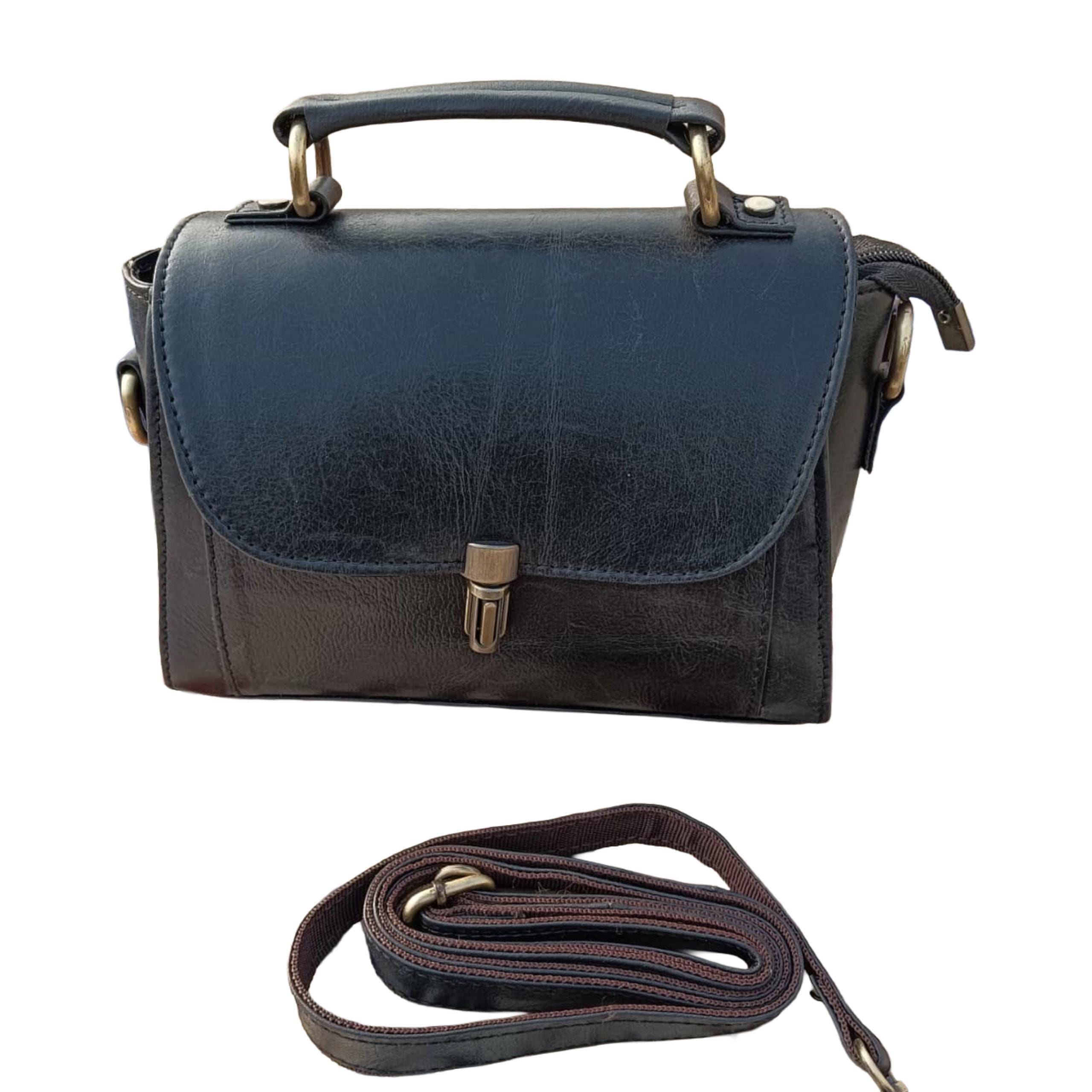 Navy Leather Mini Satchel, Vintage Top Handle Crossbody Purse, Artisan Handbag