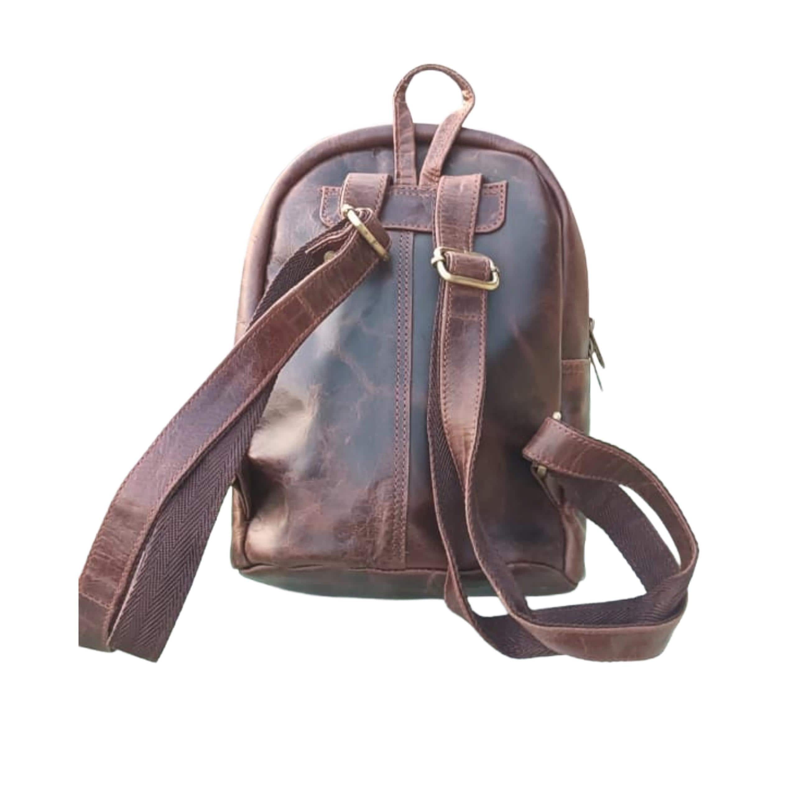 Vintage Genuine Leather Mini Backpack, Cognac Brown Rucksack, Convertible Daypack alternate view