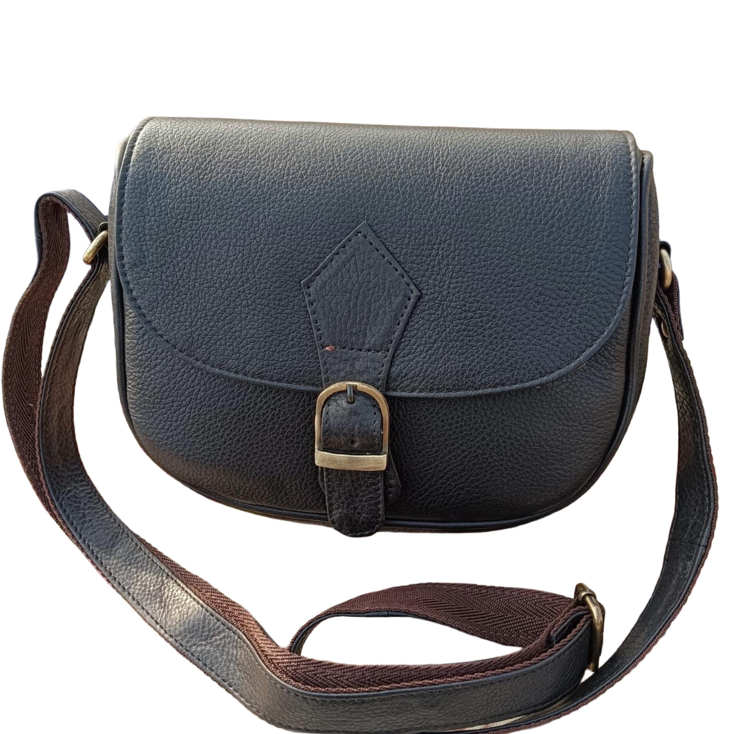 Navy Leather Saddle Bag, Brass Buckle Crossbody Purse, Equestrian Style Satchel