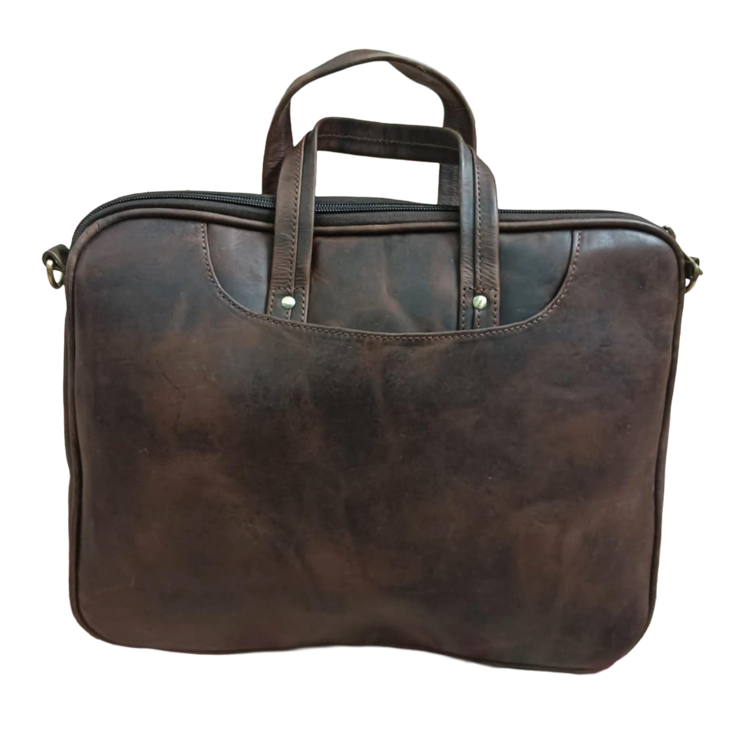 Distressed Cognac Leather Briefcase, Vintage Laptop Messenger Bag, Handmade Satchel, Unisex Work Attache alternate view