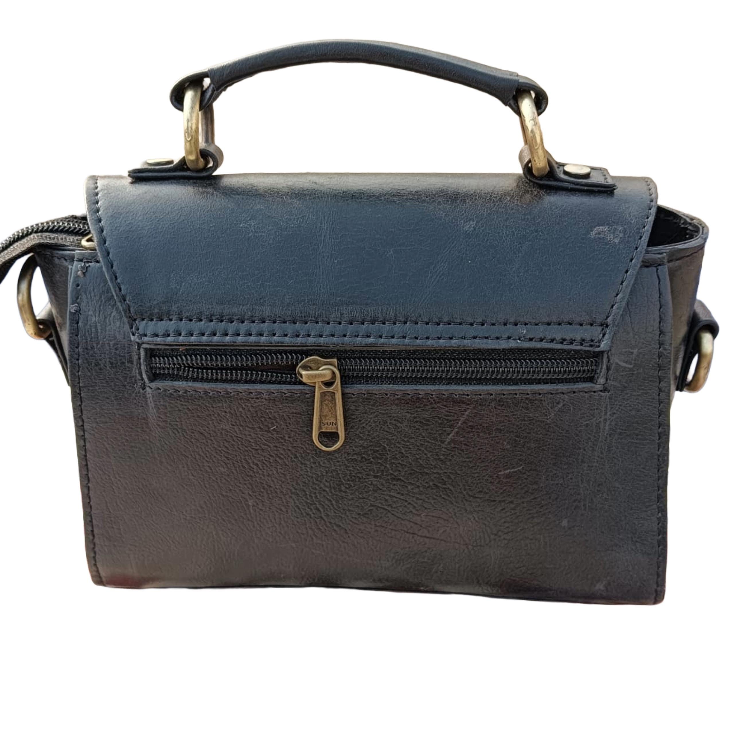 Navy Leather Mini Satchel, Vintage Top Handle Crossbody Purse, Artisan Handbag alternate view