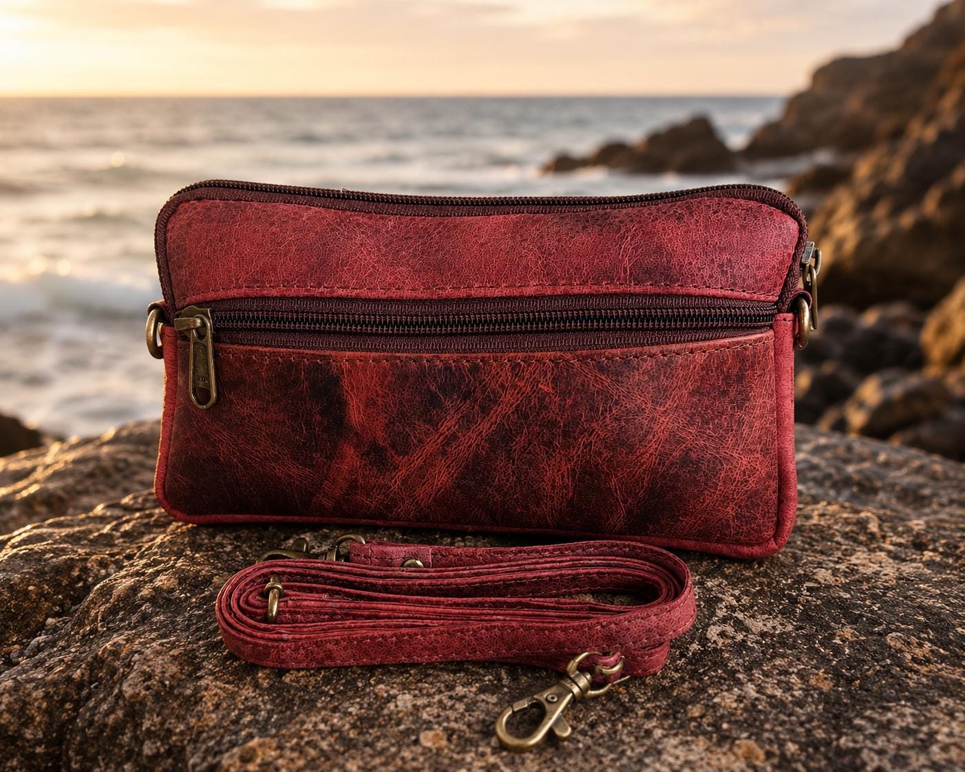 Burgundy Distressed Leather Crossbody Bag, Envelope Shoulder Purse, Antique Hardware alternate view