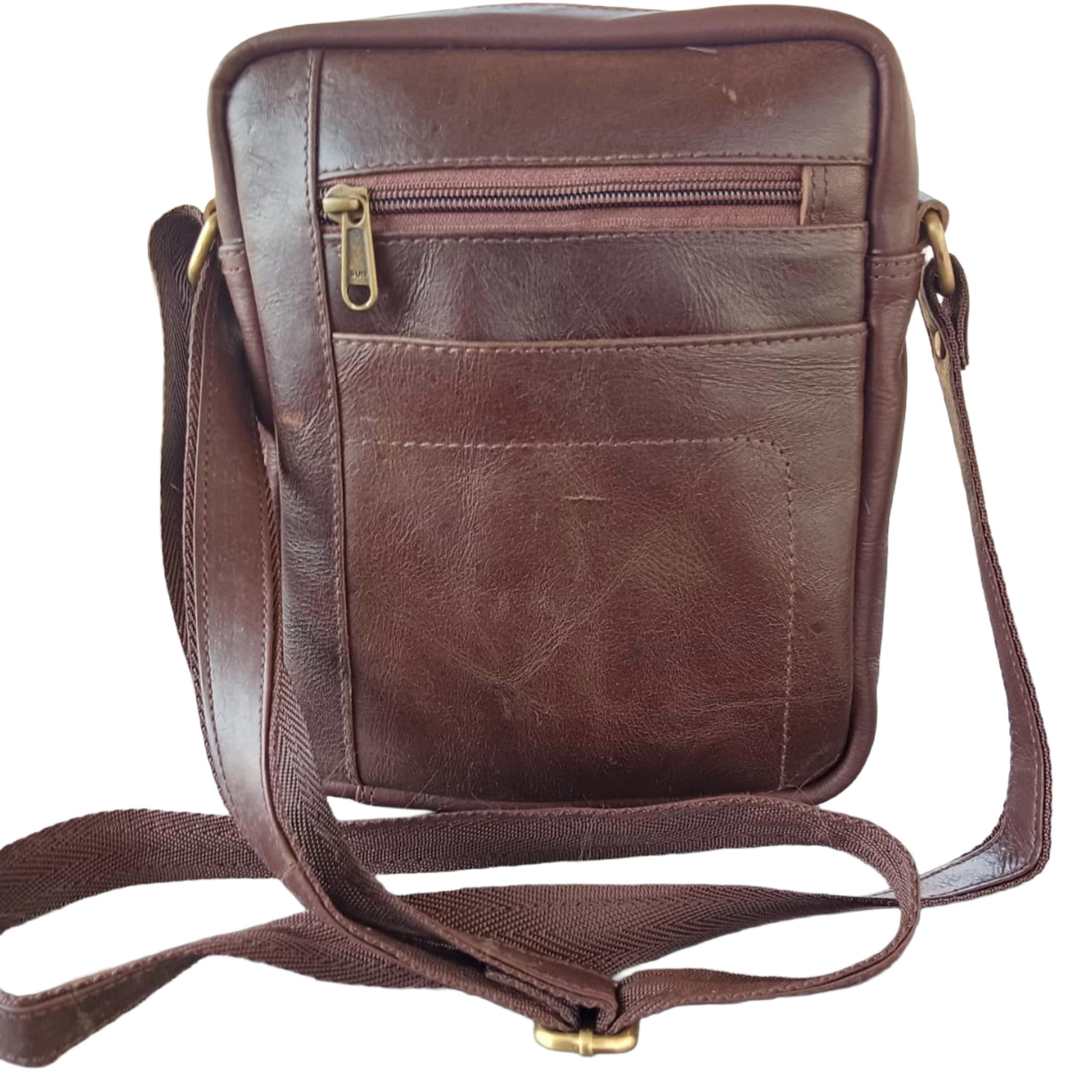 Cognac Sling Bag, Vintage Distressed Crossbody, Multi Pocket Leather Chest Pack, Travel Purse alternate view