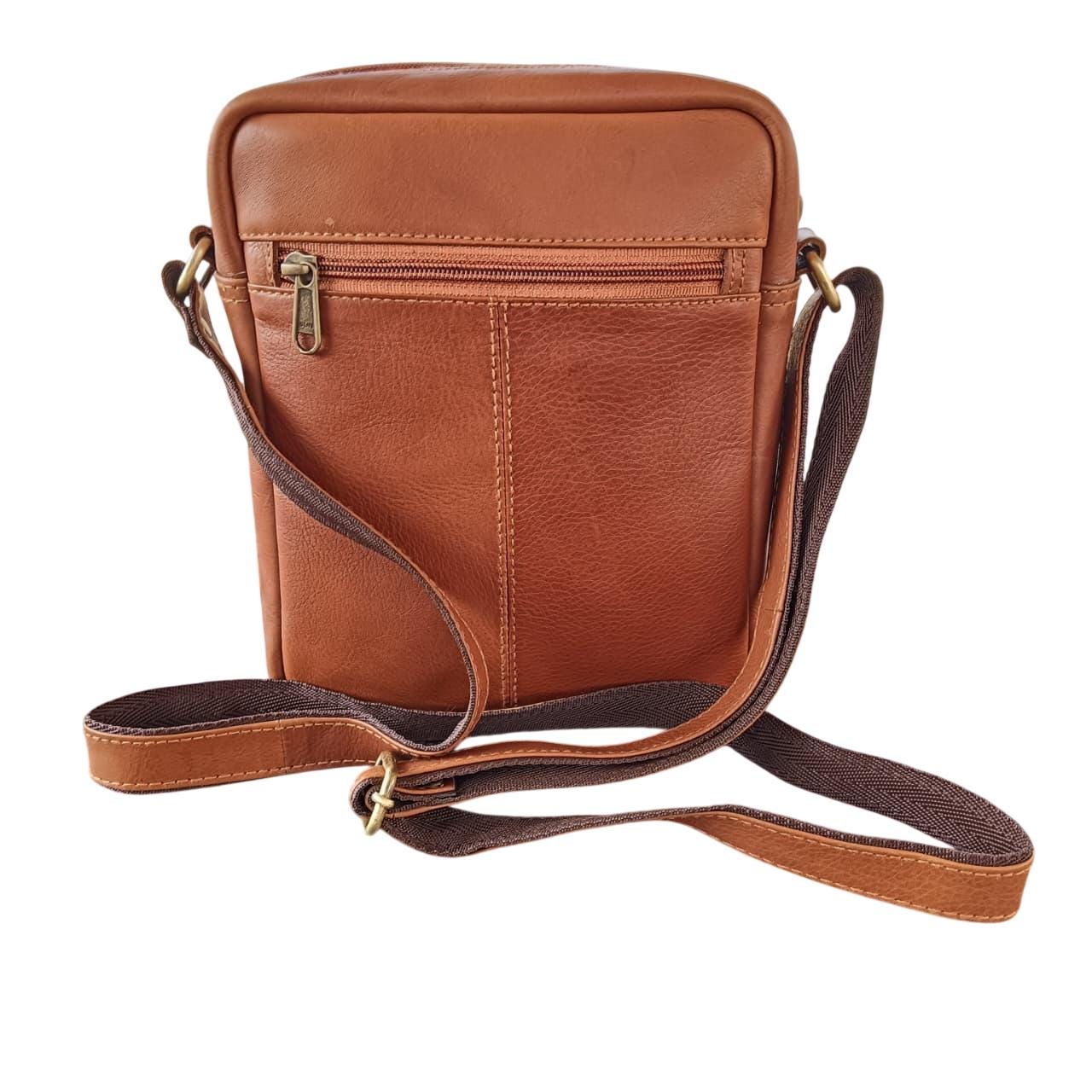 Cognac Leather Crossbody Sling Bag, Multi Pocket Mini Purse, Vintage Travel Hip Pack