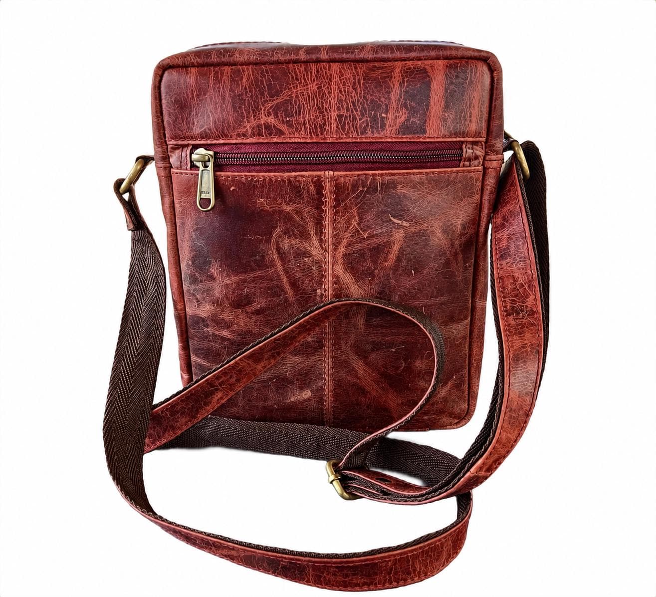 Genuine Distressed Leather Crossbody Sling Bag, Small Brown Vintage Shoulder Bag