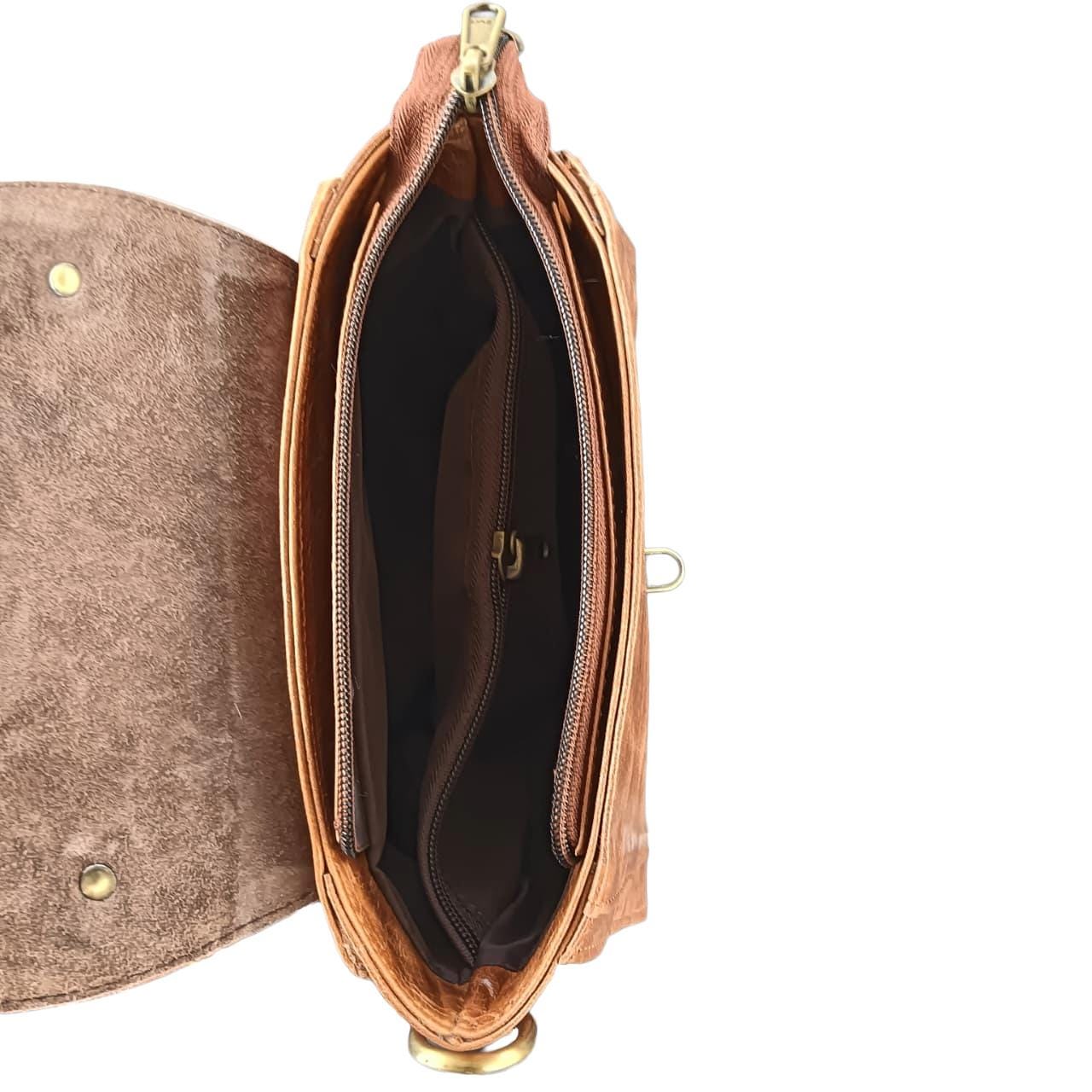 Vintage Full-Grain Leather Mini Satchel, Cognac Brown Crossbody Purse (3-Way Convertible) alternate view