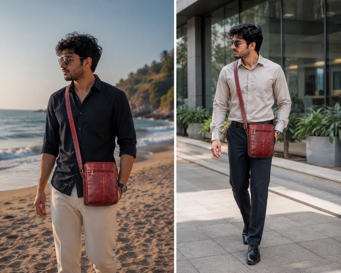 Genuine Distressed Leather Crossbody Sling Bag, Small Brown Vintage Shoulder Bag alternate view