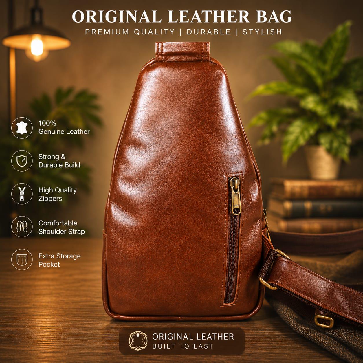 Genuine Leather Sling Bag for Men – Crossbody Shoulder Bag, Vintage Style, Durable Construction