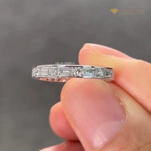 Alliance en or blanc 14 carats sertie de diamants de laboratoire ronds et baguettes, demi-alliance sertie de diamants, bague assortie empilable