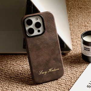 Personalized Magsafe Magnetic Leather iPhone Case, Customized Name Phone Cover, iPhone 17 16 15 14 13 12 Pro Max Protective Cover Case Gift