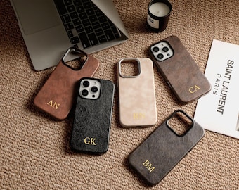Custom Name Phone Cover, Personalized Magsafe Magnetic Leather iPhone Case, iPhone 17 16 15 14 13 12 Pro Max Protective Cover Case, Gift