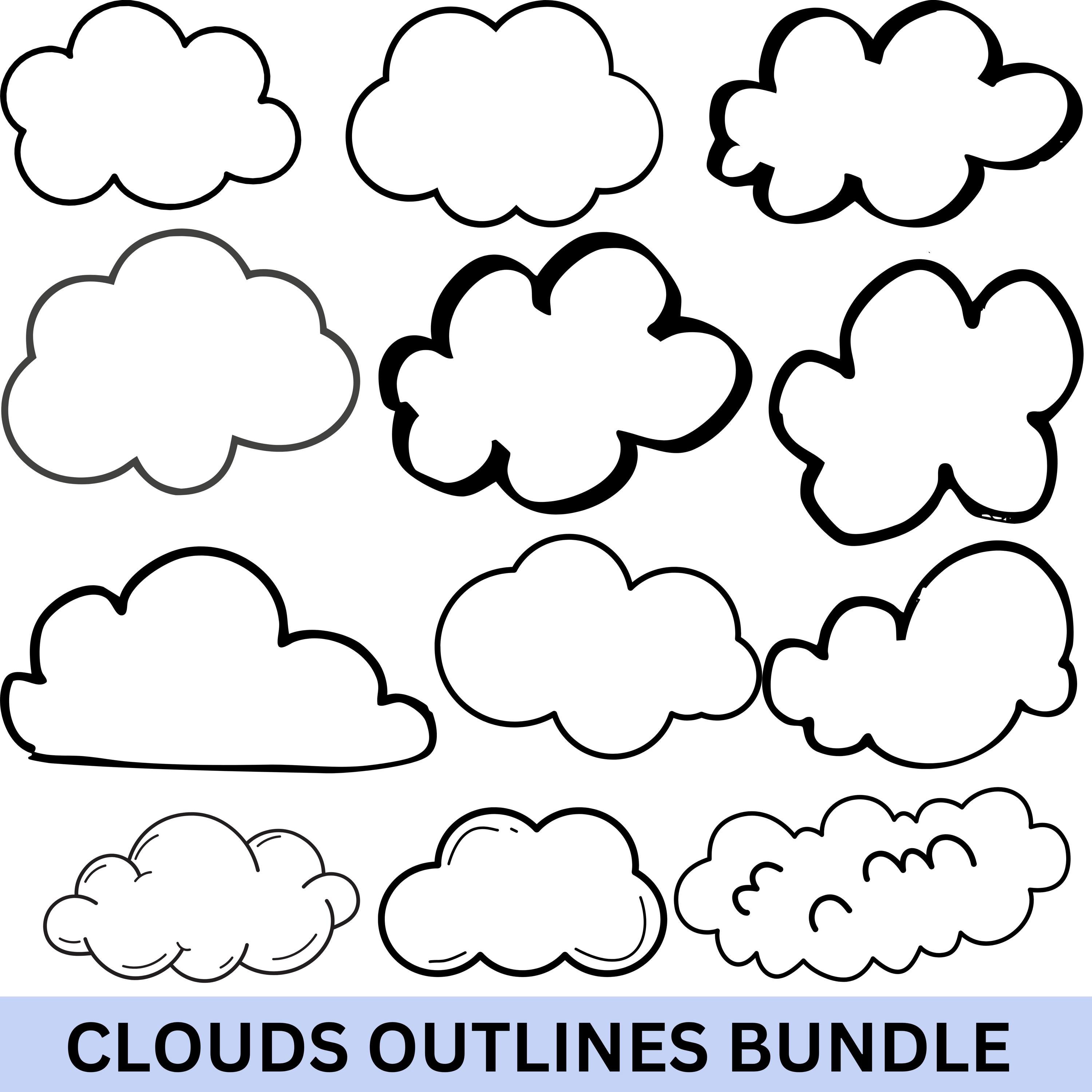 Cloud Outlines SVG Bundle, Fluffy White Clipart (digital Download ...