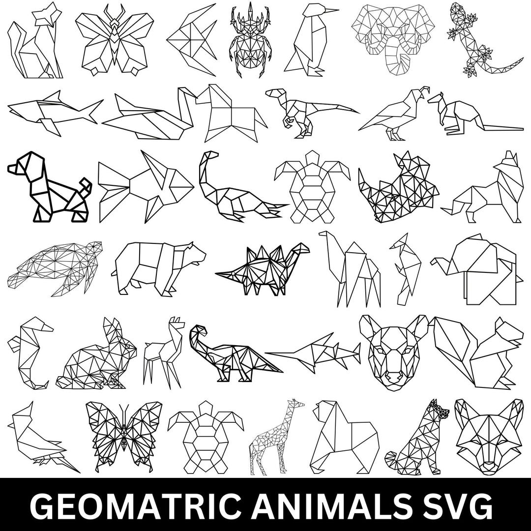 Geometric Animals SVG Bundle, Polygon Wildlife Designs (digital ...