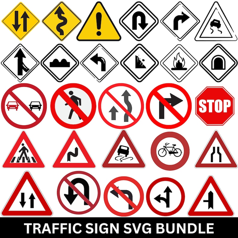 Road Sign SVG Bundle, Traffic Warning Symbols, Cricut Silhouette Files ...