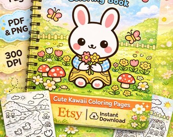 Cozy Bunny Spring Coloring Book | Kawaii Pages, PDF & PNG (Digital Download)