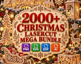 2000+ Christmas Laser Cut Bundle, Christmas Ornaments, Xmas Laser cut files, Festive Ornament Template, Wood Bauble Engrave(Png Dxf Ai Svg)