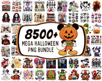 Paquete de más de 8500 imágenes PNG de Halloween, imágenes PNG de la temporada espeluznante, truco o trato de Halloween, dibujos animados, imágenes PNG de películas de terror, personajes, amigos, sublimación de Halloween