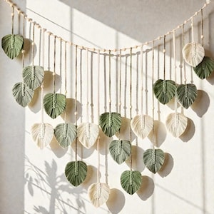 Ręcznie robiona makrama w kształcie liścia | Dekoracja ścienna w stylu boho, neutralny bawełniany akcent do sypialni lub salonu