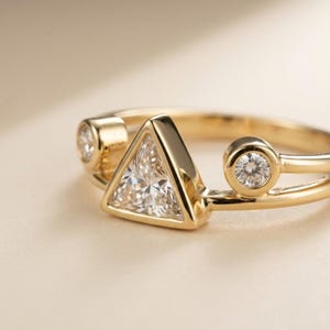 Solid Gold Triangle Ring | Geometric Bezel Set, Modern Stacking Band