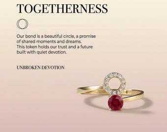 Ruby Engagement Ring, Red Stone Open Ring, Romantic Circle Silver Ring, Unique Promise Gift for Her